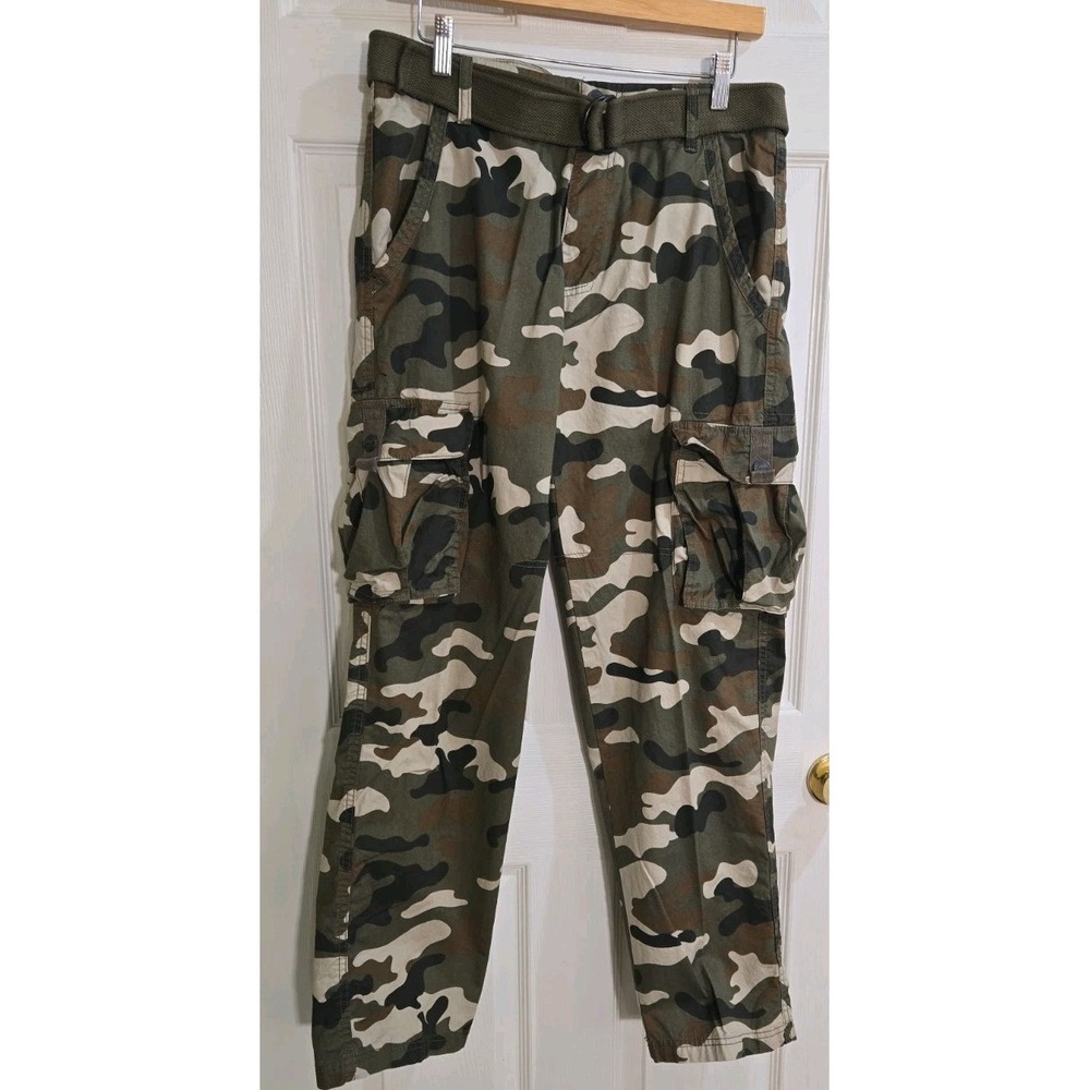 Hollywood Camo Pants Mens 30x32 Green The Jean People with Belt NEW